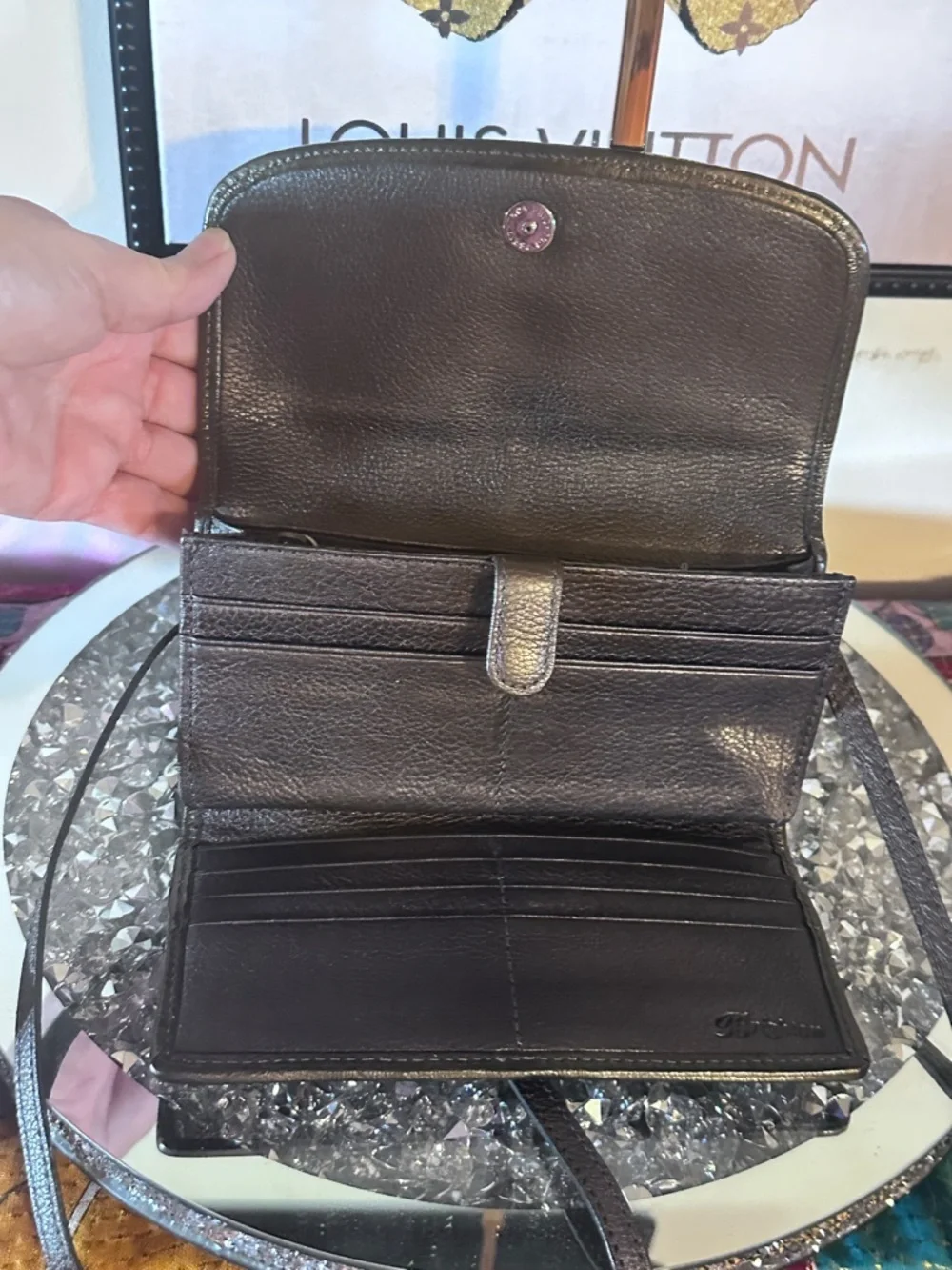 EUC metallic leather crossbody organizer by Brighton.